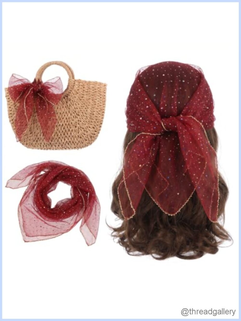 Sheer Rhinestone Head Scarf Women Hair Accessory Sparkly Sequins